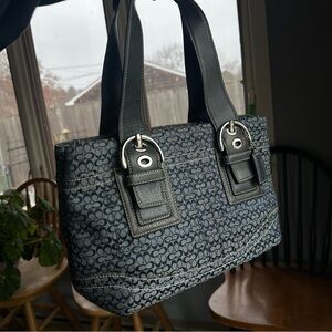 Vintage Coach Y2K Distressed Denim Signature C Satchel Tote Shoulder Bag